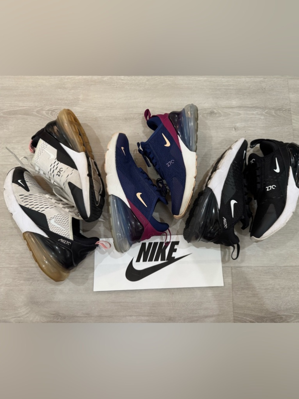 Nike Air Max 270 Bundle - 3 Pairs (White/Pink, Navy, Black)